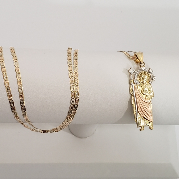 14K 3 Tone Gold Pendant and Gucci Chain - Picture 7 of 8